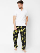 Men Premium Black & Yellow Cotton Printed Pyjama - Underjeans By Spykar