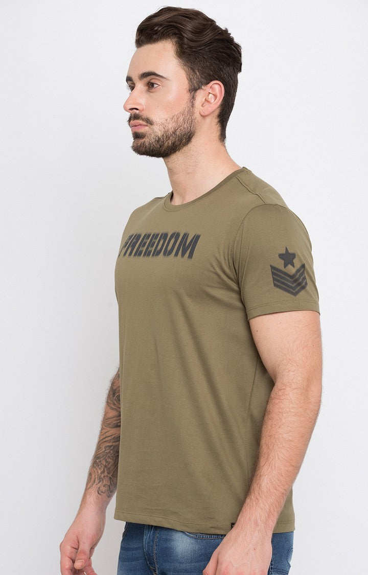 Spykar Olive Solid Slim Fit Men T-Shirts