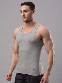 Grey 100% Cotton Vest (Round Neck 1X1 Rib)- Underjeans By Spykar