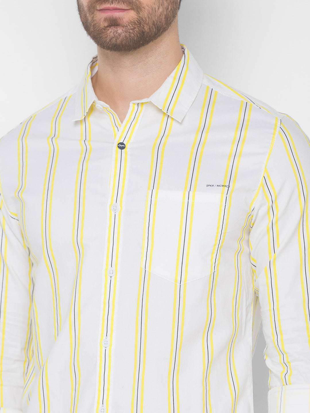 Spykar Men Pastel Yellow Cotton Slim Fit Shirt