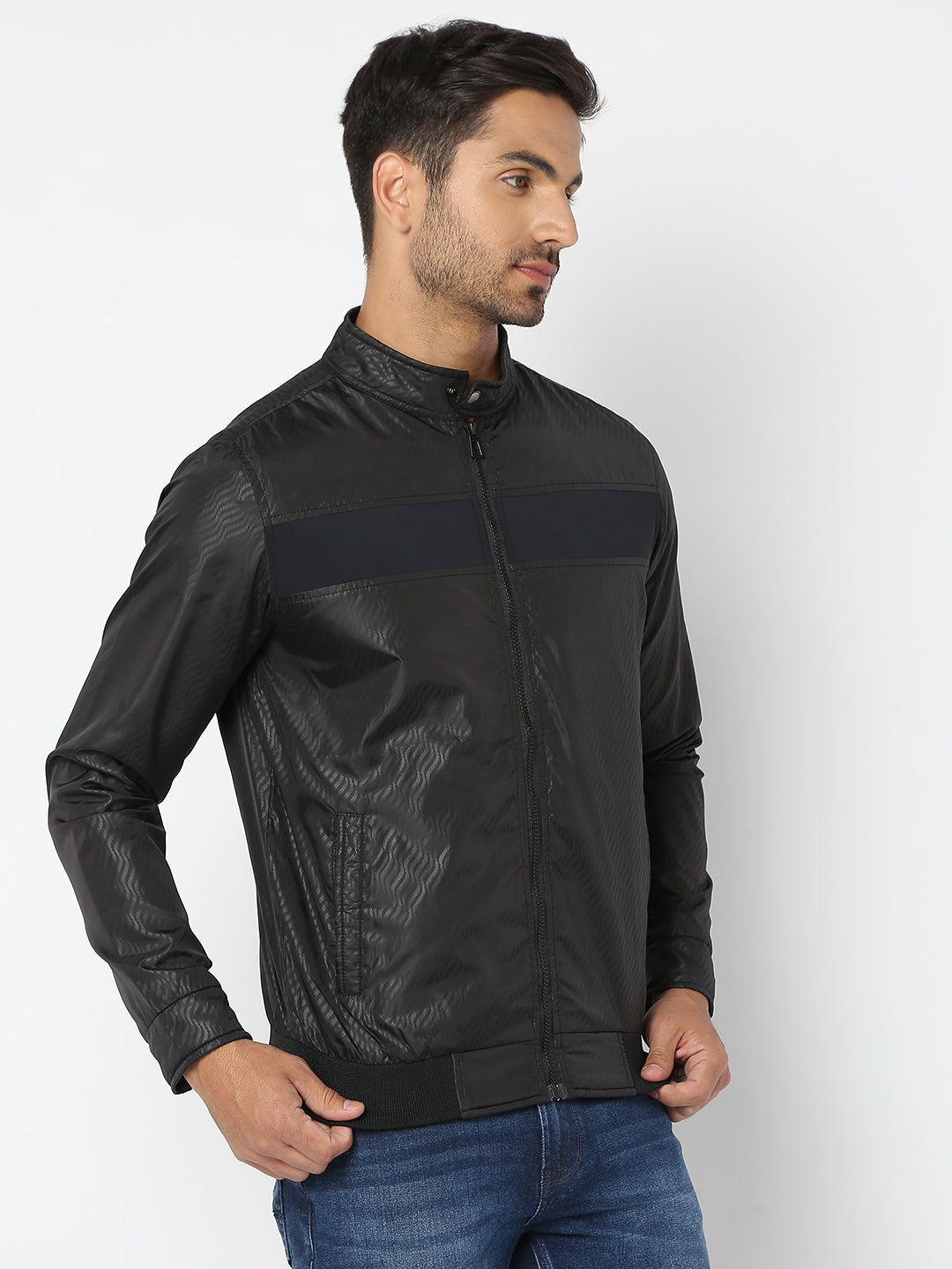 Spykar Men Black Nylon Regular Fit Jacket