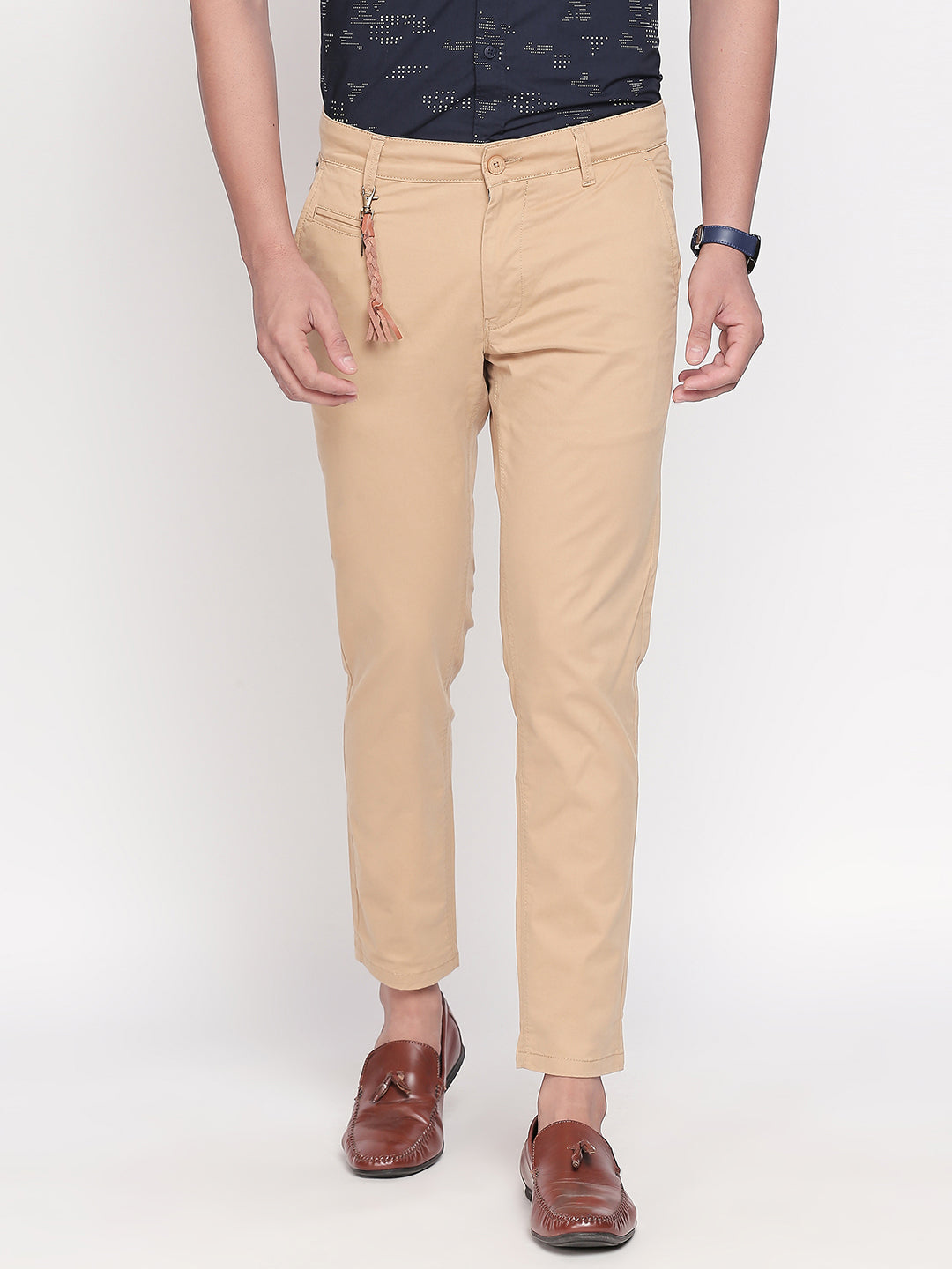 Spykar Men Brown Cotton Slim Fit Casual Trousers