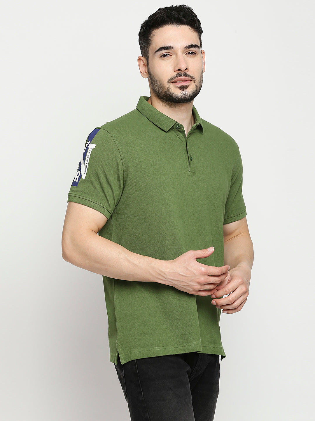 Spykar Cactus Green Cotton Half Sleeve Plain Polo Casual T-Shirts For Men