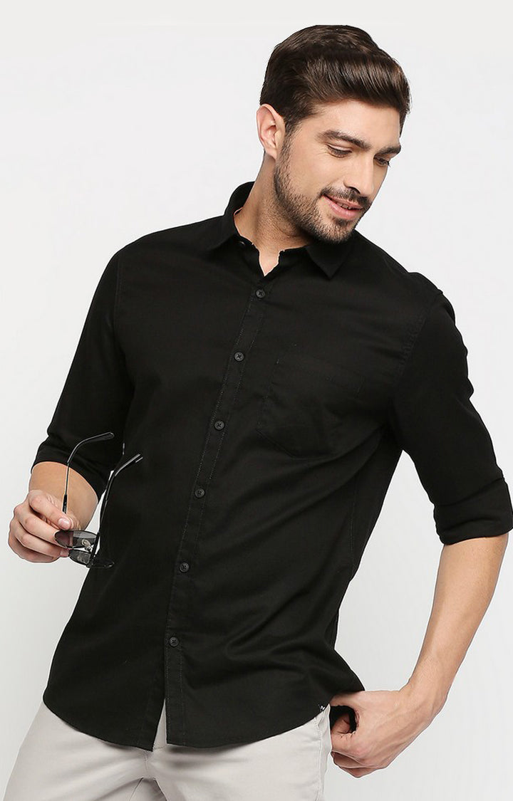 Spykar Men Black Cotton Regular Fit Full Sleeve Casual Shirt