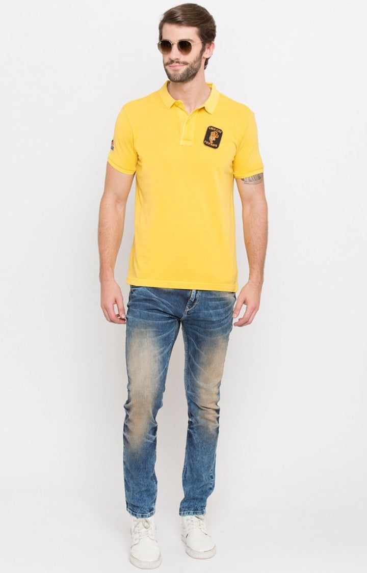 Spykar Yellow Solid Slim Fit Polo T-Shirt