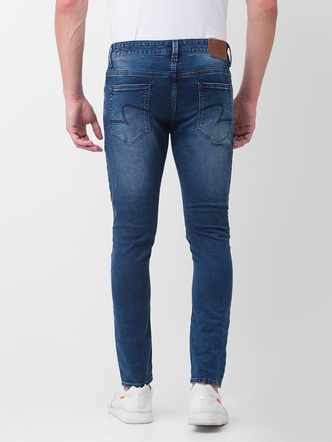 Spykar Mid Blue Cotton Slim Fit Tapered Length Jeans For Men (Kano)