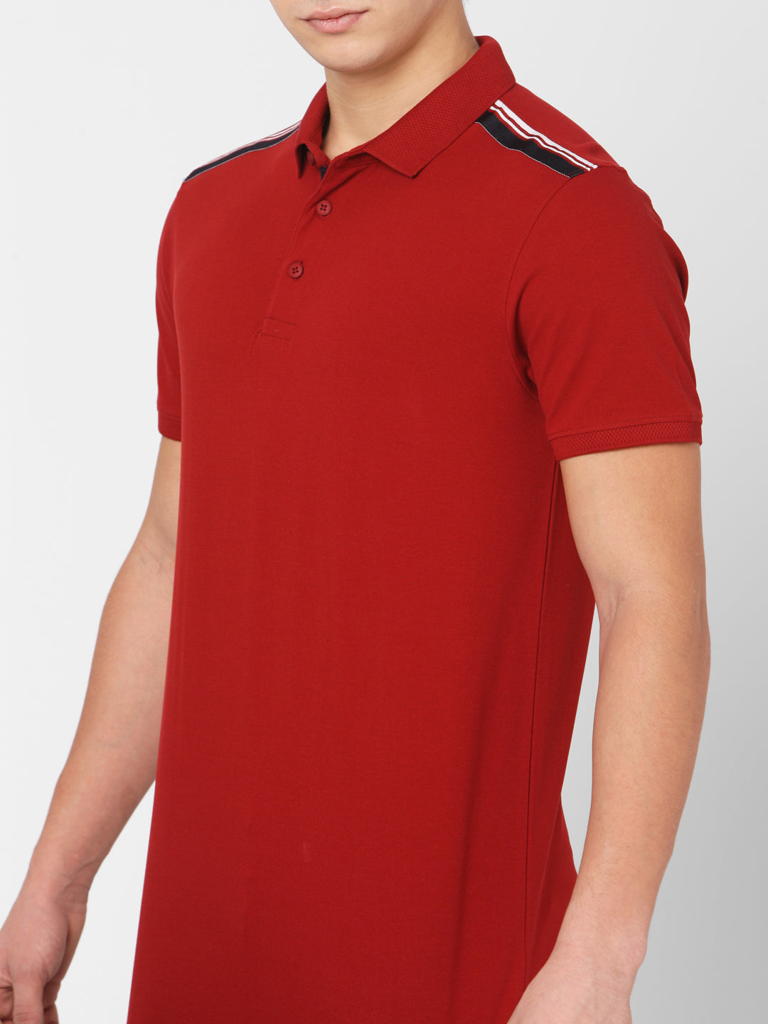 Spykar Men Red Cotton Slim Fit Polo T-Shirt