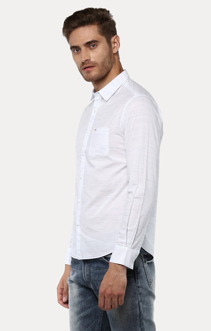 Spykar Men'S White Cotton Melange Casual Shirts