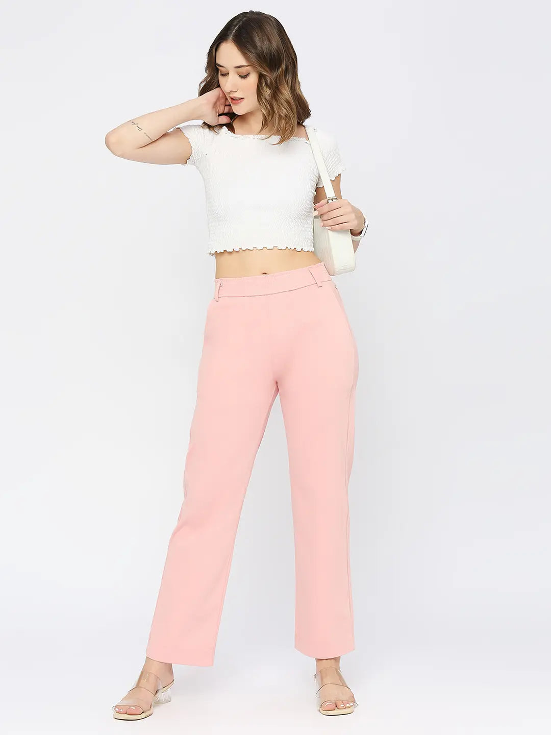 Spykar Women Powder Pink Blended Regular Fit Mid Rise Joggers Trackpant