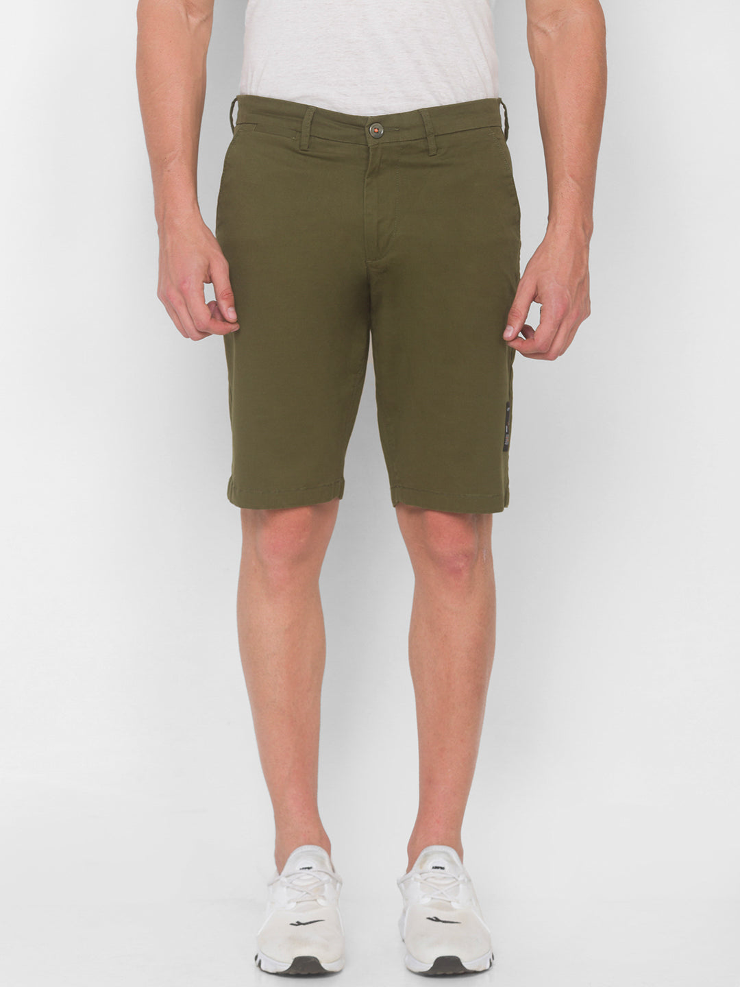 Spykar Men Olive Green Solid Relaxed Mid-Rise Shorts (Relaxed)