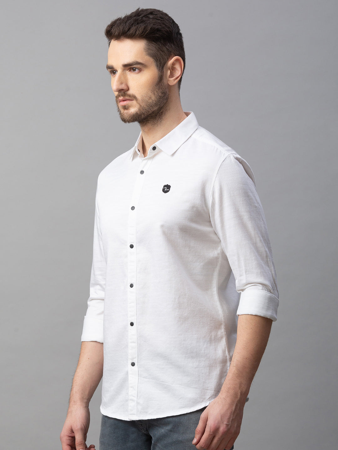 Spykar Men White Cotton Slim Fit Shirt