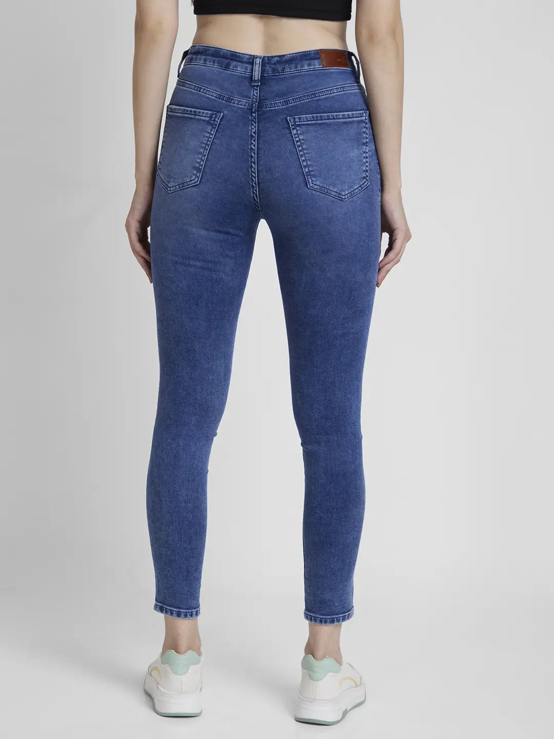 Spykar Women Mid Blue Lycra Super Skinny Fit Ankle Length Low Distressed Jeans -(Alexa)