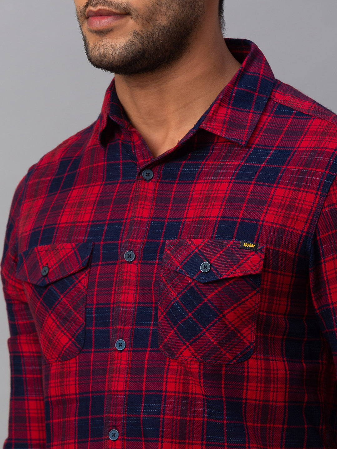 Spykar Men Red Cotton Slim Fit Shirt