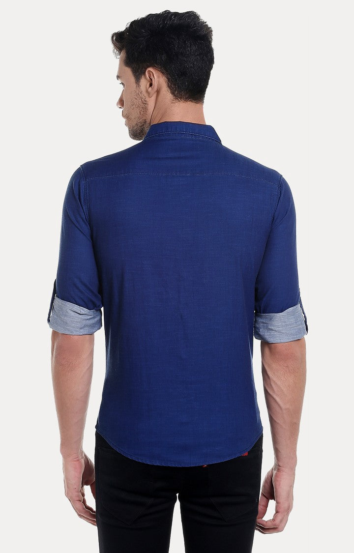 Spykar Men'S Blue Cotton Solid Casual Shirts