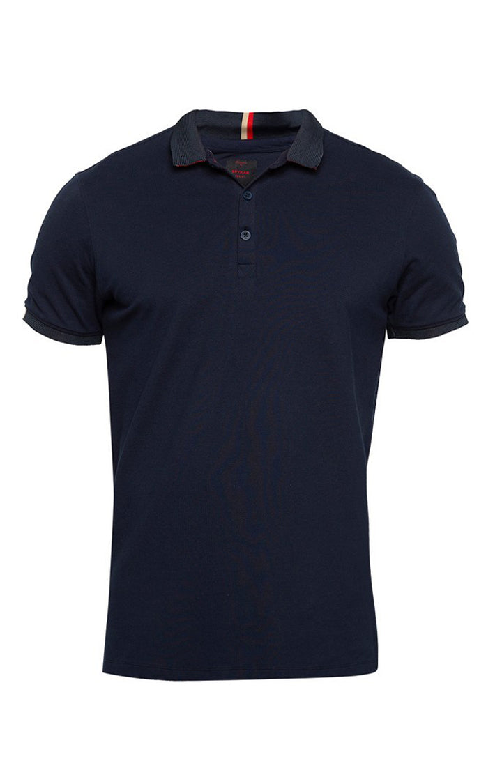 Spykar Men Navy Blue Cotton Slim Fit Half Sleeve Polo T-Shirt