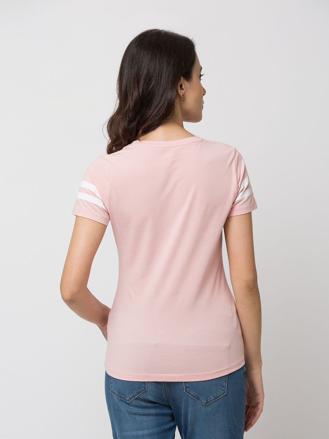 Spykar Women Pink Lycra Regular Round Neck T-Shirt