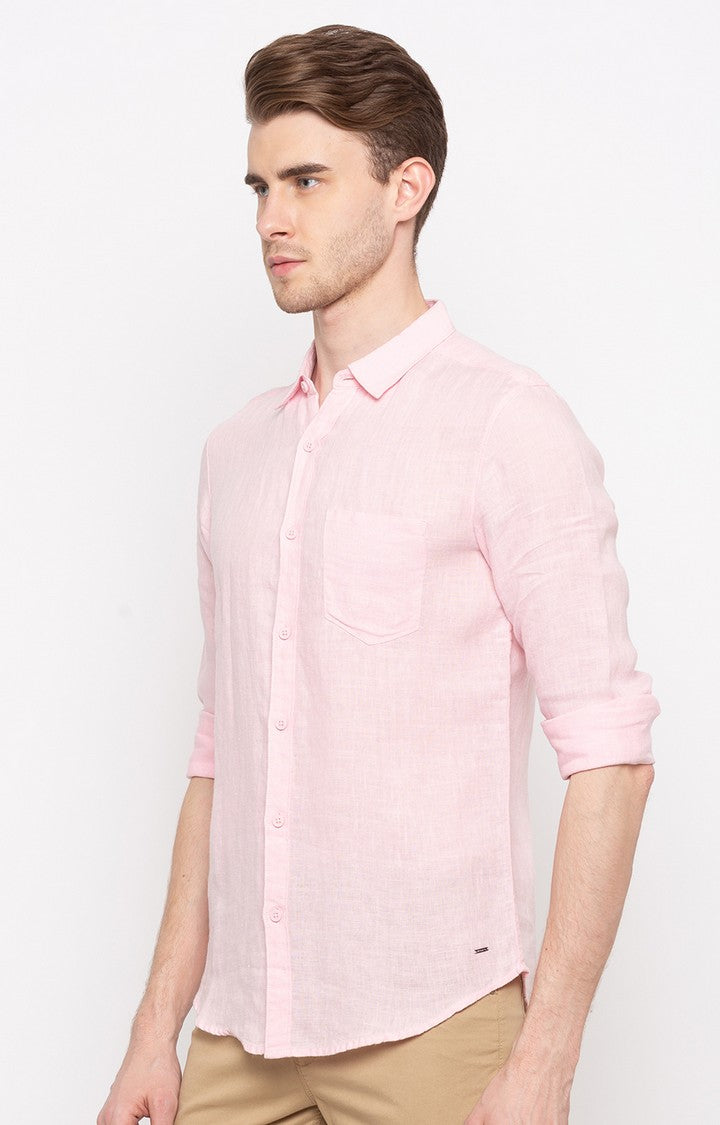 Spykar Men'S Pink Cotton Solid Casual Shirts