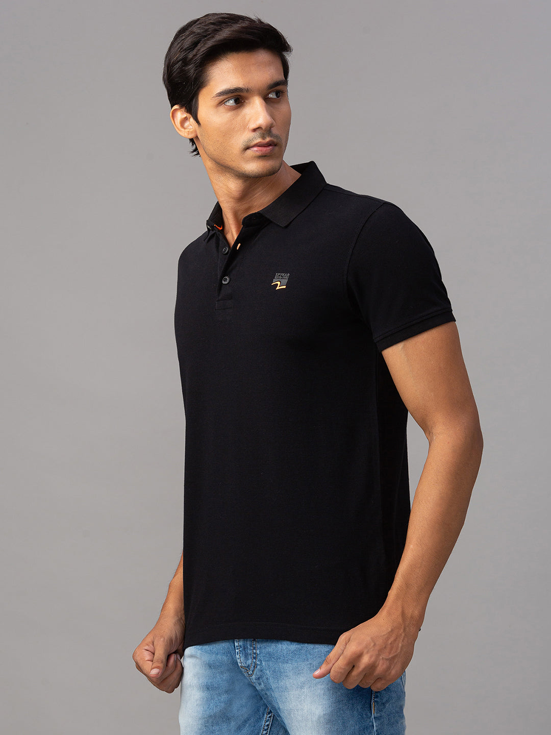 Spykar Men Black Cotton Slim Fit T-Shirt (Slim)