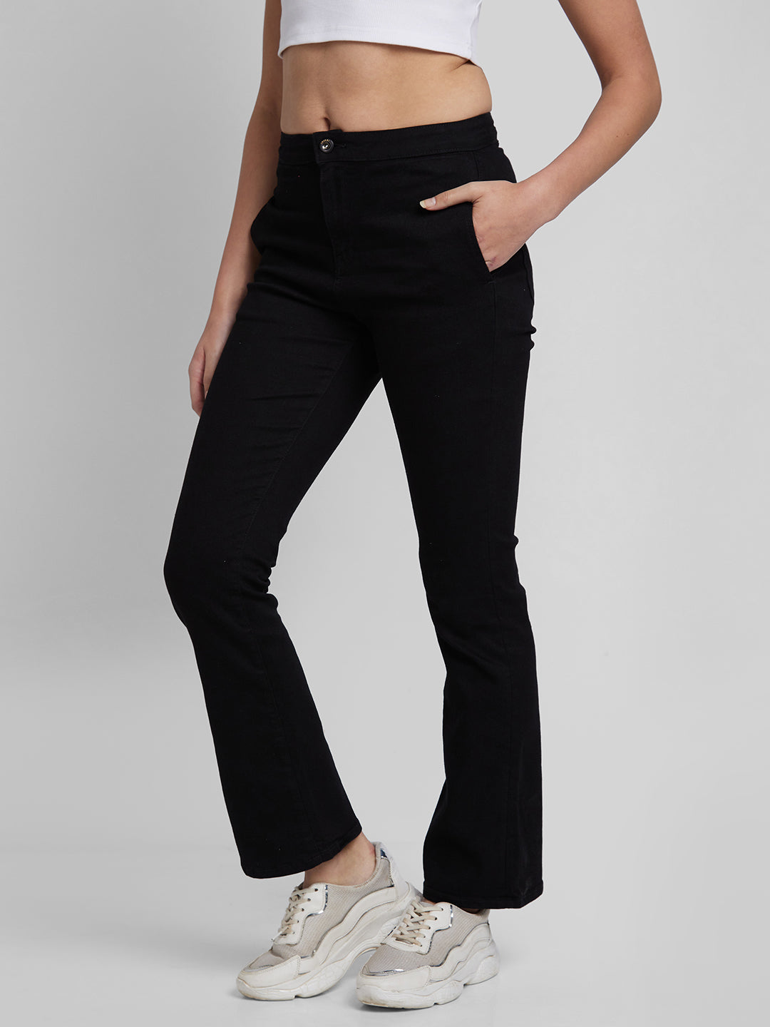 Spykar Women Black Lycra Bootcut Fit Ankle Length Jeans (Elissa)