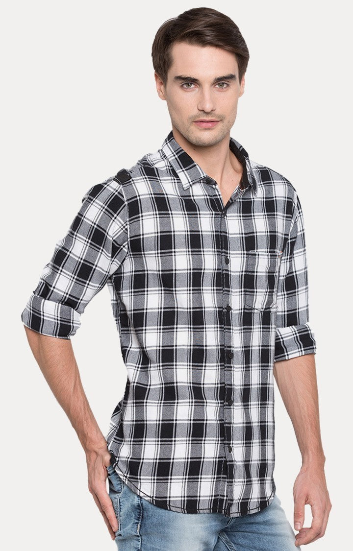 Spykar Men'S Black Cotton Checked Casual Shirts