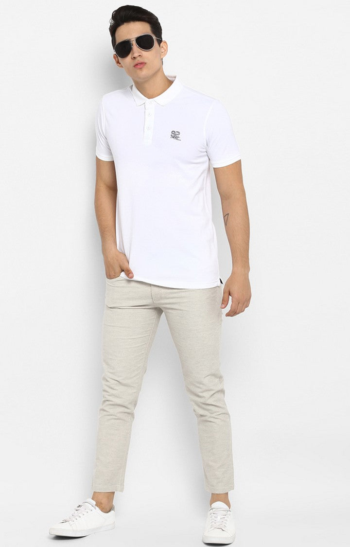 Spykar White Solid Slim Fit Polo T-Shirt