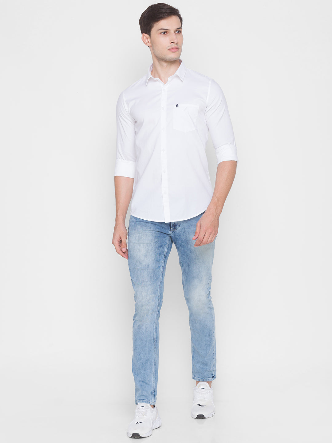 Spykar Slim Fit White Cotton Men Shirt