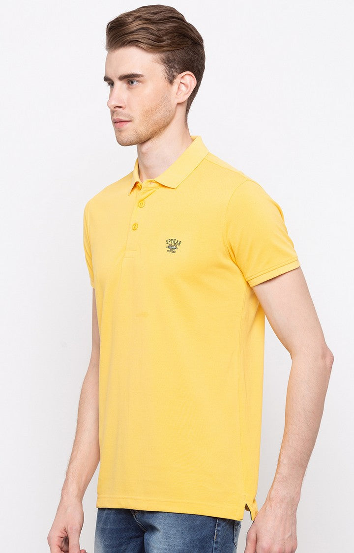 Spykar Yellow Solid Slim Fit Polo T-Shirt