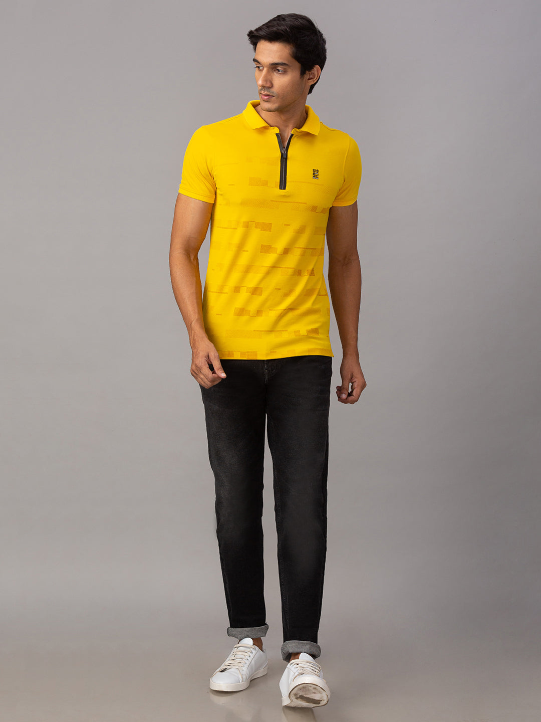 Spykar Men Yellow Cotton Slim Fit Polo T-Shirt