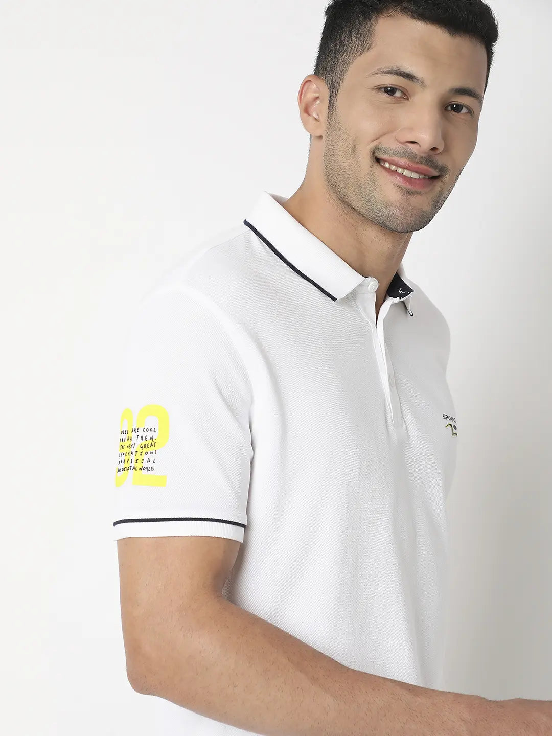 Spykar Men White Cotton Regular Fit Plain Polo Tshirt