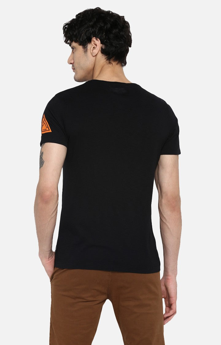 Spykar Black Printed Slim Fit Men T-Shirts