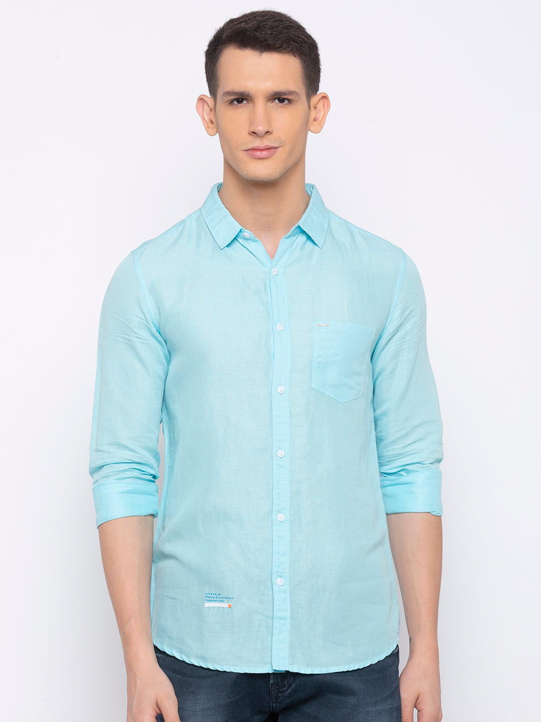 Spykar Men Aqua Cotton Slim Fit Shirt