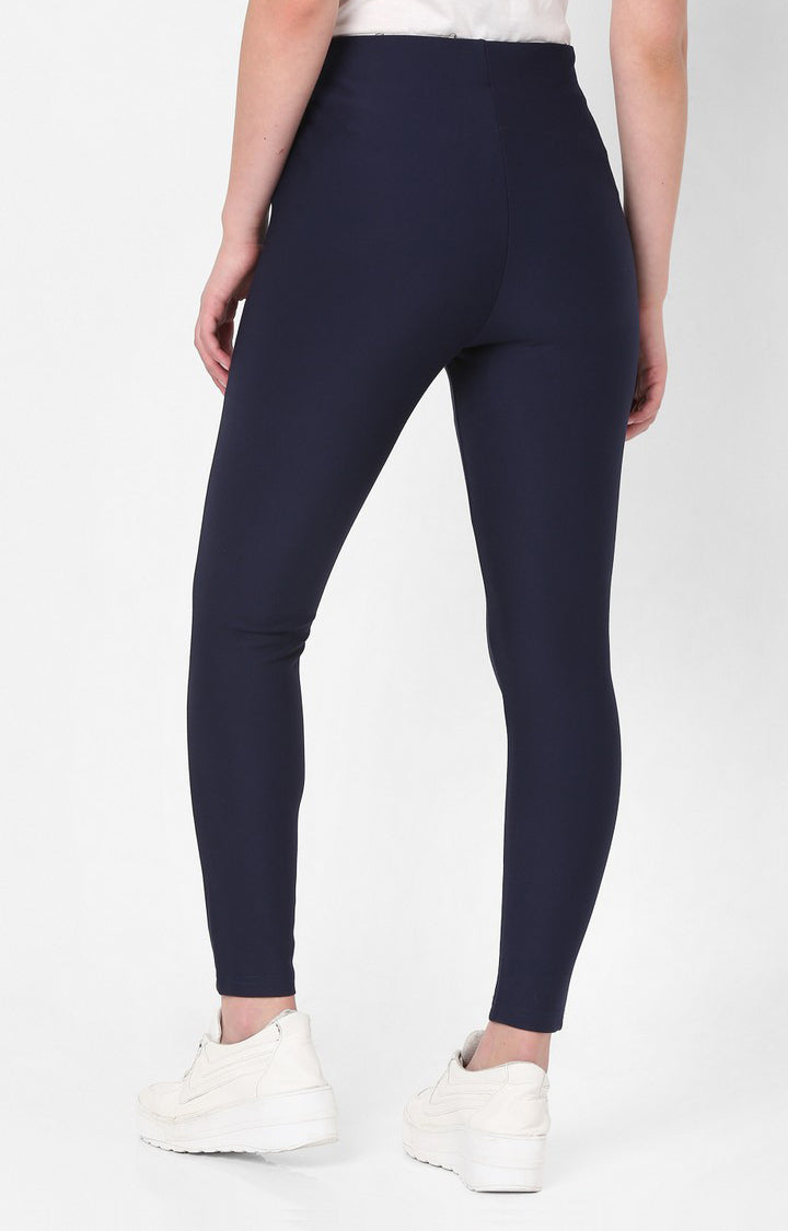 Spykar Women Navy Cotton Regular Fit Mid Rise Jeggings