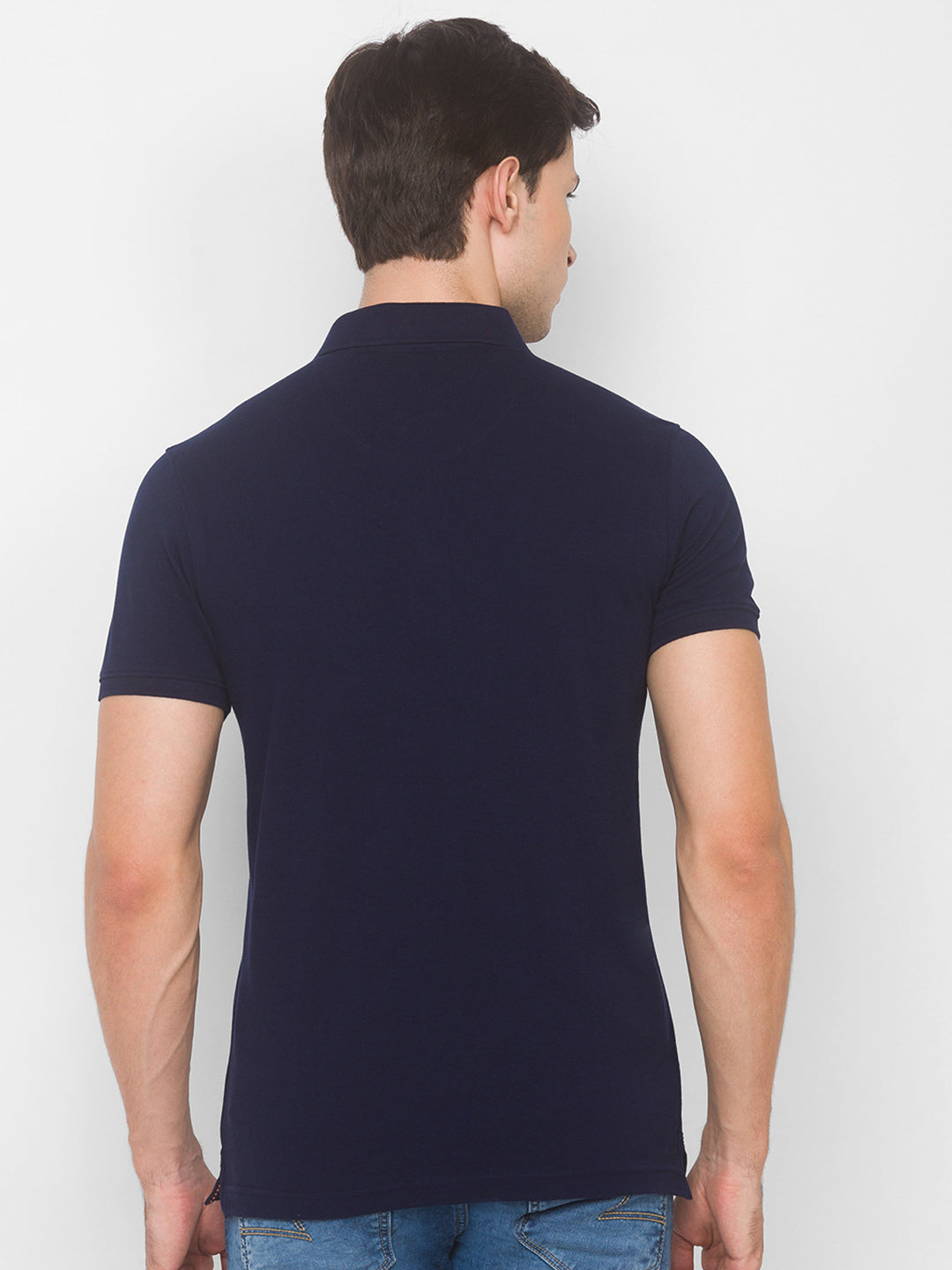 Spykar Men Blue Cotton Slim Fit Polo T-Shirt