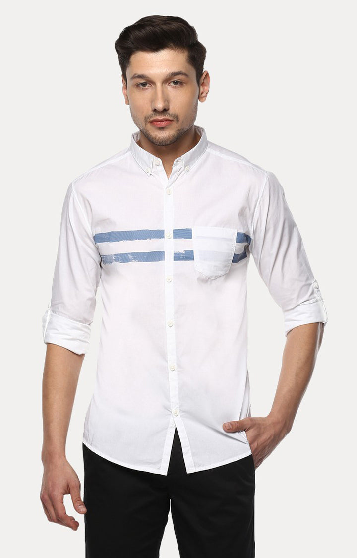 Spykar Men'S White Cotton Solid Casual Shirts