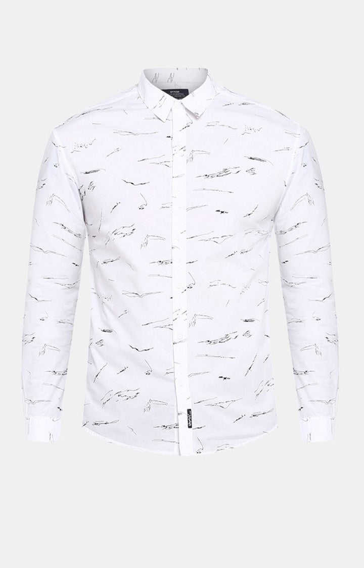 Spykar Men'S White Cotton Printed Casual Shirts