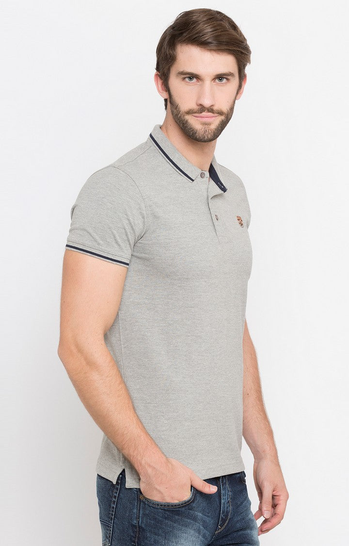 Spykar Grey Melange Polo T-Shirt