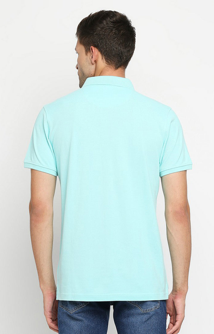 Spykar Men Blue Cotton Printed Half Sleeve Polo T-shirt