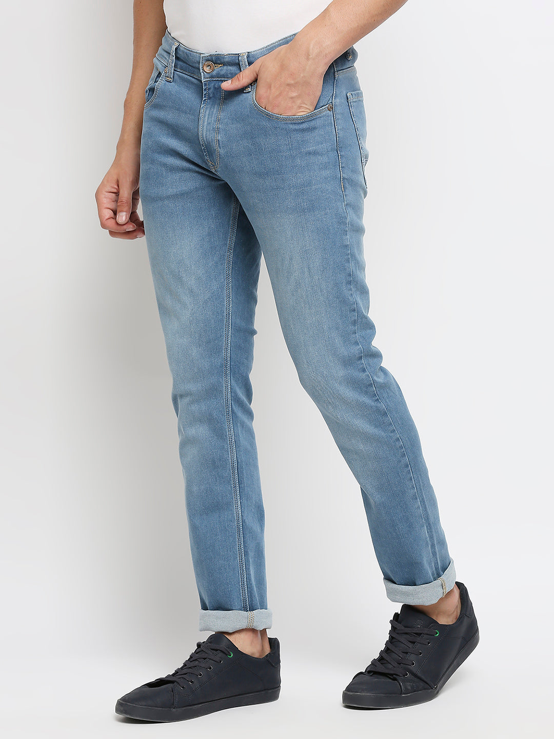 Spykar Light Blue Cotton Regular Fit Narrow Length Jeans (Rover)