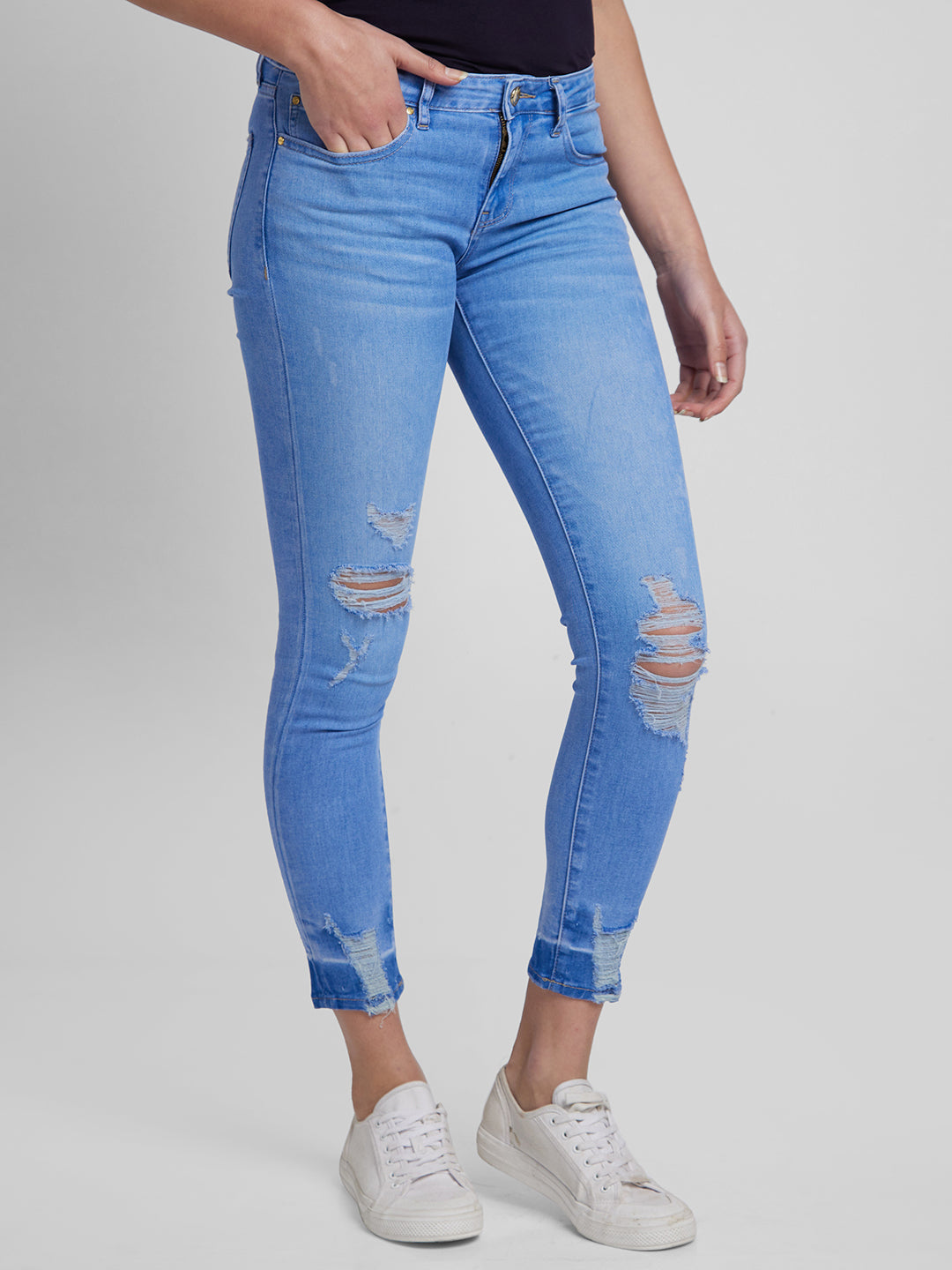 Spykar Women Mid Blue Lycra Slim Fit Regular Length Jeans (Alicia)