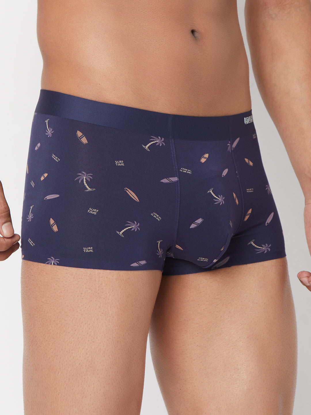 Men Navy Printed Super Premium Bonded Elastic Trunk - Underjeans By Spykar