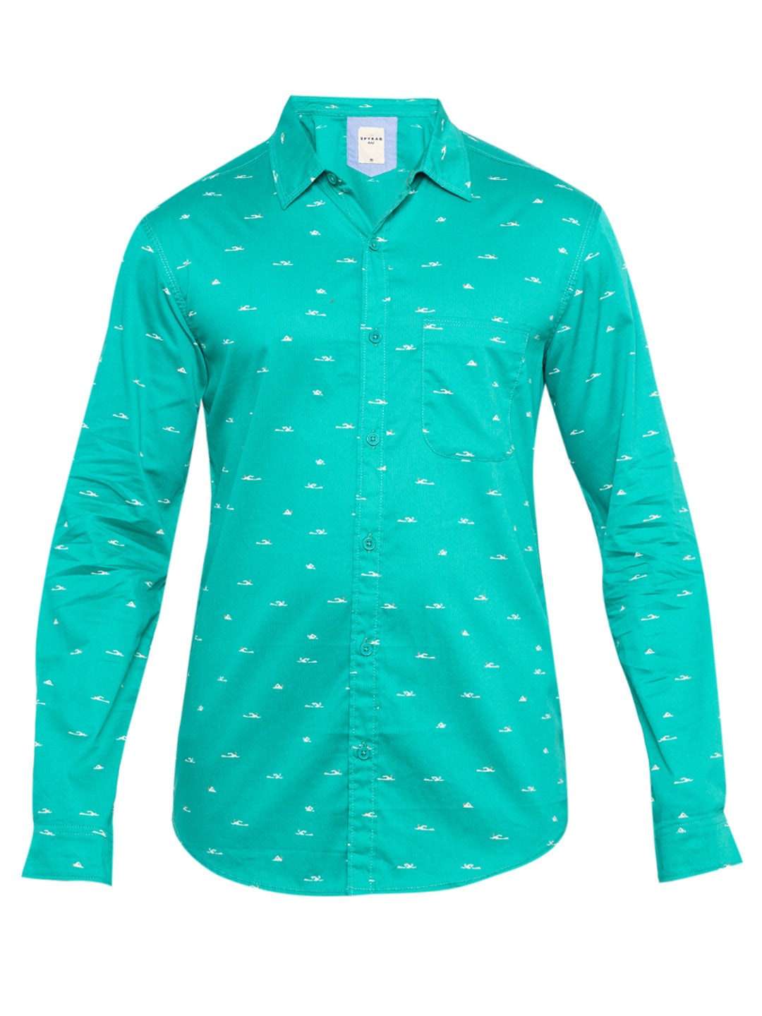 Spykar Men Turquoise Printed Slim Fit Casual Shirt