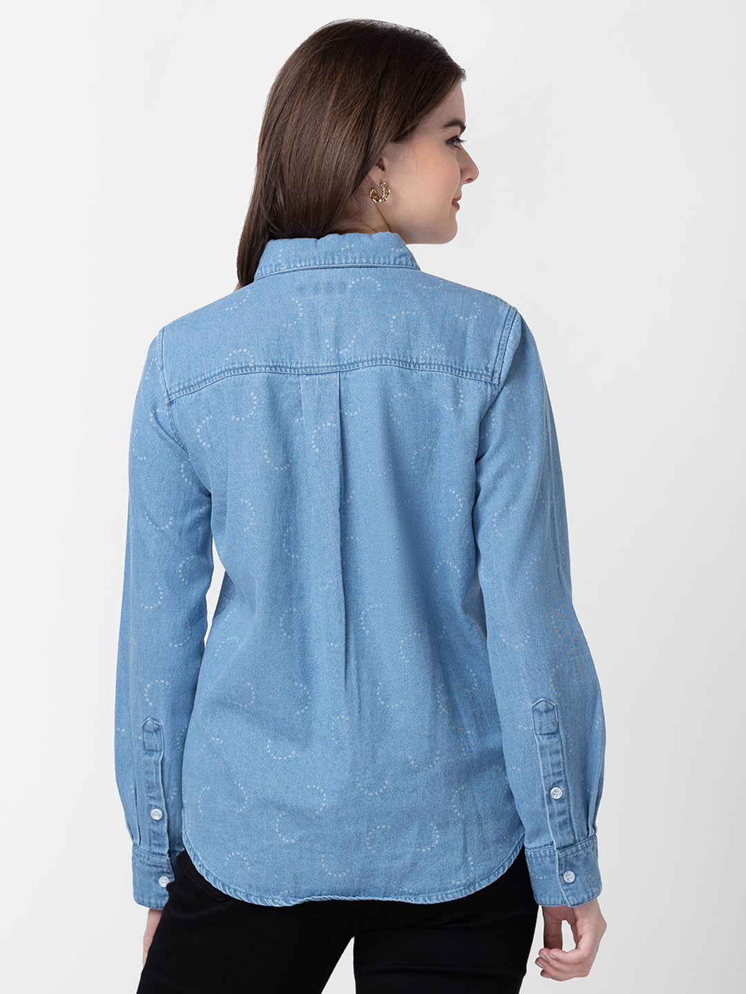 Spykar Women Light Blue Cotton Slim Fit Denim Shirts
