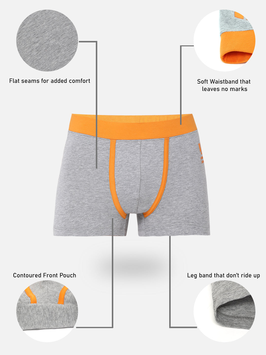 Men Premium Cotton Blend Grey Trunk- UnderJeans by Spykar