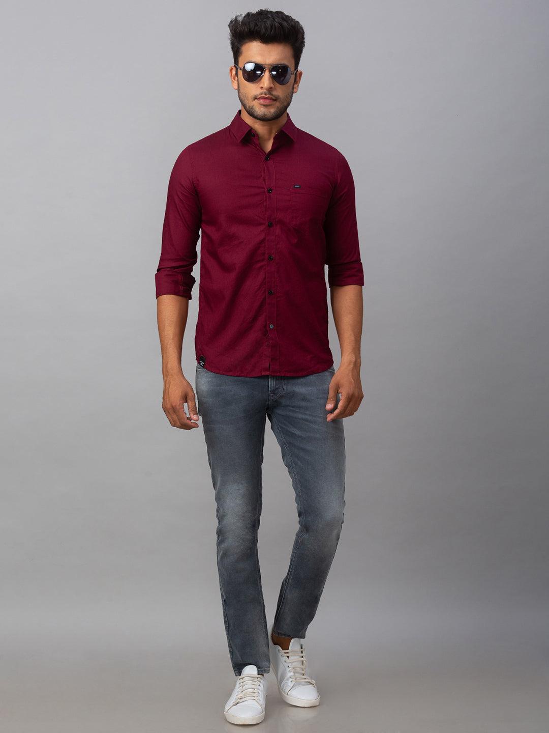 Spykar Men Red Cotton Slim Fit Shirt