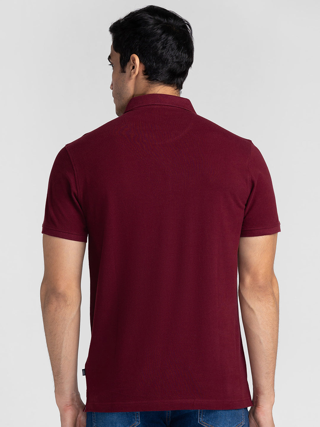 Spykar Men Wine Cotton Slim Fit Polo Printed T-Shirt