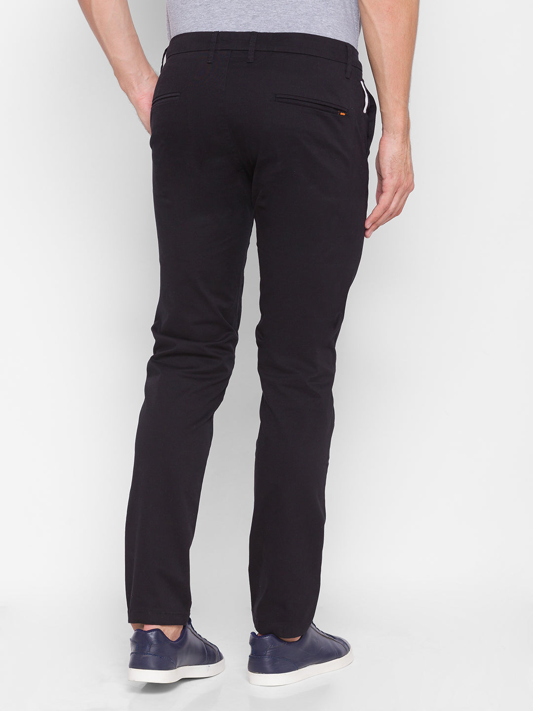 Spykar Men Black Cotton Slim Fit Casual Trouser