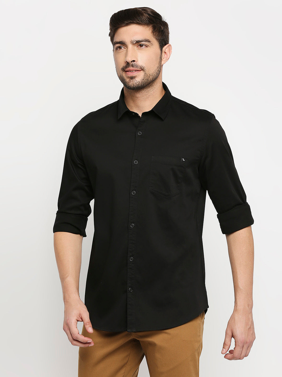 Spykar Men Black Cotton Regular Fit Full Sleeve Casual Shirt