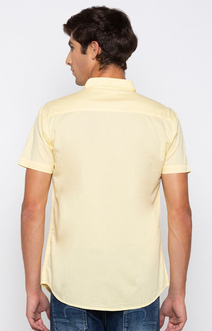 Spykar Men'S Yellow Cotton Solid Casual Shirts