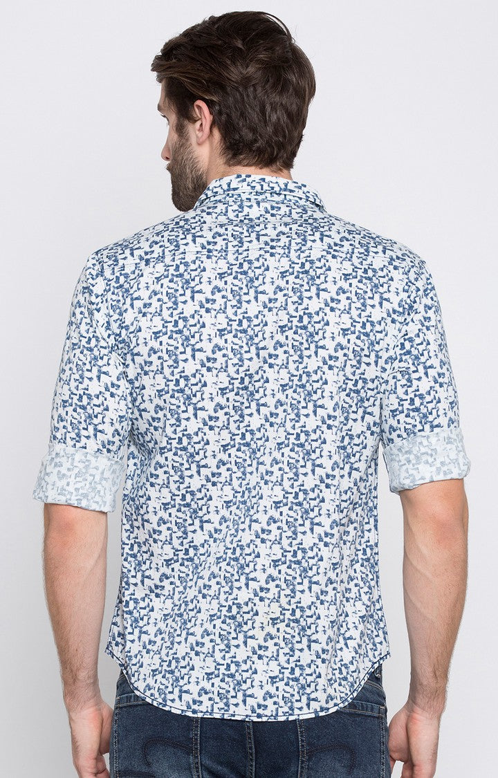 Spykar Men'S Blue Cotton Printed Casual Shirts