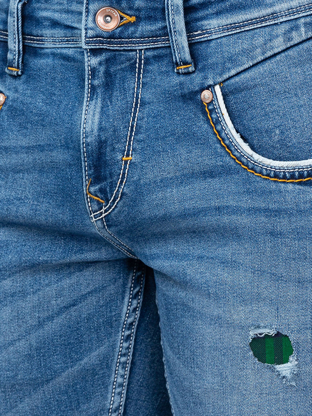 Spykar Men Mid Blue Cotton Slim Fit Narrow Length Jeans (Skinny)